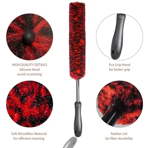 bzczh Metal Free Soft Wheel Cleaner Brush, Synthetic Wool Car Cleaning Brush, Highly Water Absorption, Dense and Durable Tire Brush for Cleaning Wheels, Rims, Spokes, Fenders, Engines… - 2