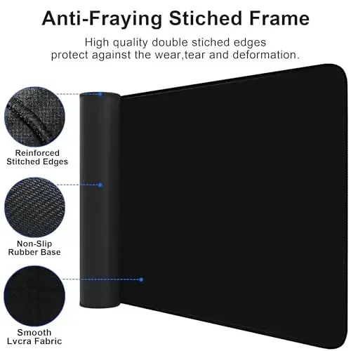 Bzu Black Extended Big Mouse Pad Large,XL Gaming Mouse Pad Desk Pad,31.5x11.8inch Long Computer Keyboard Mouse Mat Mousepad with 3mm Non-Slip Base and Stitched Edge for Home Office Work - 3