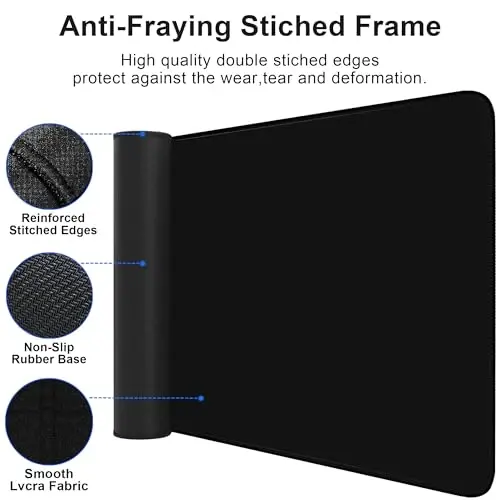 Bzu Black Extended Big Mouse Pad Large,XL Gaming Mouse Pad Desk Pad,31.5x11.8inch Long Computer Keyboard Mouse Mat Mousepad with 3mm Non-Slip Base and Stitched Edge for Home Office Work - 3