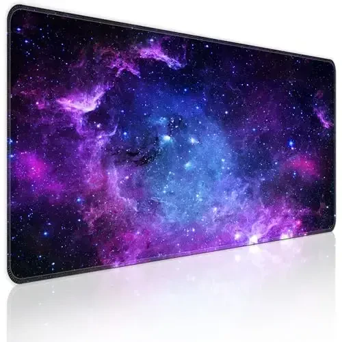 Bzu Galaxy Print Extended Katta sichqoncha yostig'i Katta,XL O'yin sichqonchasi yostig'i Stol yostig'i,31.5x11.8 dyuymli uzun kompyuter klaviaturasi sichqoncha yostig'i 3 mm sirpanmaydigan taglik va uy ofis ishi uchun tikilgan qirrasi bilan sichqoncha yostig'i 