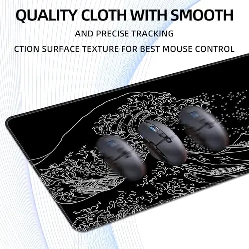 BZU Японская морская волна Расширенный большой коврик для мыши Large, XL Gaming Mouse Pad Desk Pad, 31.5x11.8inch Long Computer Keyboard Mouse Mat Mousepad с нескользящим основанием 3 мм и прошитым краем для дома офисной работы - 5