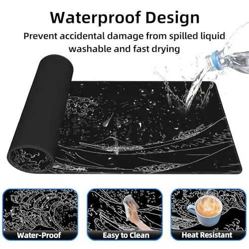 BZU Японская морская волна Расширенный большой коврик для мыши Large, XL Gaming Mouse Pad Desk Pad, 31.5x11.8inch Long Computer Keyboard Mouse Mat Mousepad с нескользящим основанием 3 мм и прошитым краем для дома офисной работы - 4