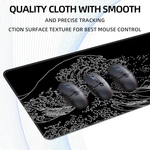 BZU Japon Deniz Dalgası Genişletilmiş Büyük Mouse Pad Büyük, XL Oyun Mouse Pad Masa Pedi, 31,5x11,8 inç Uzun Bilgisayar Klavye Mouse Matı, 3 mm Kaymaz Taban ve Dikişli Kenar ile Ev Ofis Çalışması için - 5