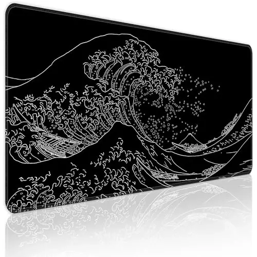 BZU Japon Deniz Dalgası Genişletilmiş Büyük Mouse Pad Büyük, XL Oyun Mouse Pad Masa Pedi, 31,5x11,8 inç Uzun Bilgisayar Klavye Mouse Matı, 3 mm Kaymaz Taban ve Dikişli Kenar ile Ev Ofis Çalışması için - 1