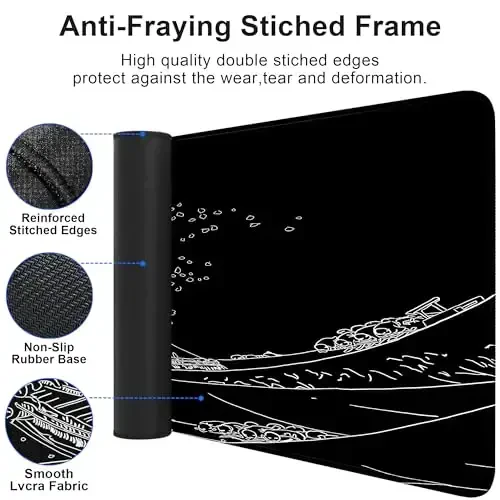 BZU Japanese Sea Wave Extended Big Mouse Pad Large,XL Gaming Mouse Pad Desk Pad,31.5x11.8inch Long Computer Keyboard Mouse Mat Mousepad with 3mm Non-Slip Base and Stitched Edge for Home Office Work - 3