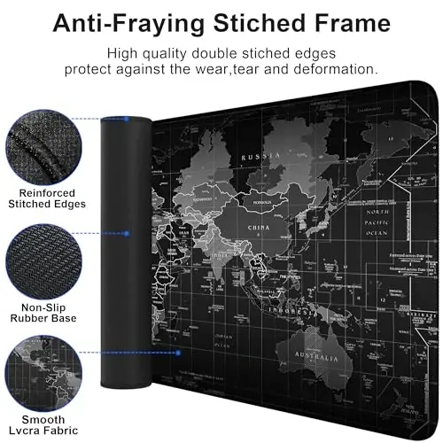BZU Word Map Extended Big Mouse Pad Large,XL Gaming Mouse Pad Desk Pad,31.5x11.8inch Long Computer Keyboard Mouse Mat Mousepad with 3mm Non-Slip Base and Stitched Edge for Home Office Work - 3