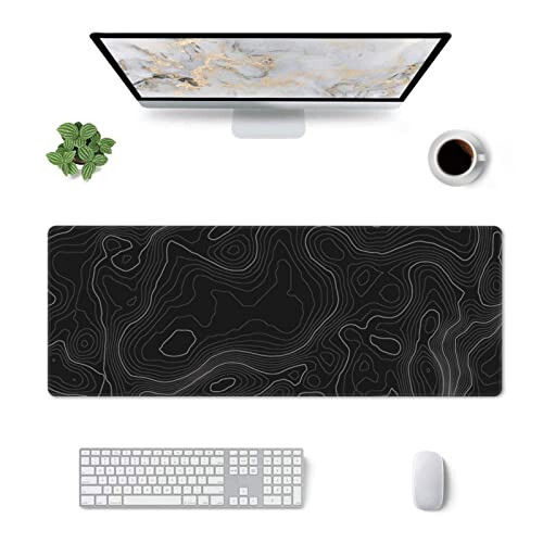 Mouse Pad Gaming Mousepad 31.5 x 11.8in Desk Mat for Keyboard and Mouse with Anti-Slip Rubber Base, Keyboard Pad XL Large Mouse Pad for Home and Office(Black Topographic) - 8
