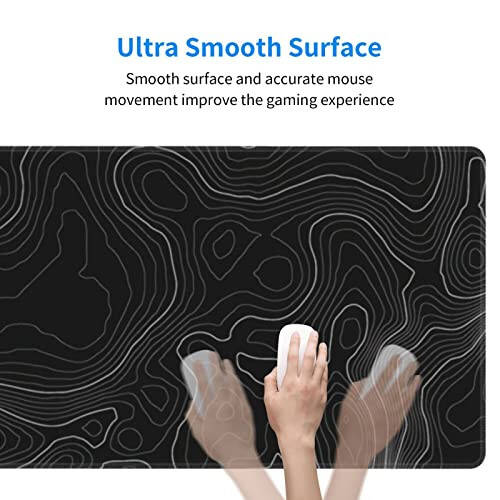 Mouse Pad Gaming Mousepad 31.5 x 11.8in Desk Mat for Keyboard and Mouse with Anti-Slip Rubber Base, Keyboard Pad XL Large Mouse Pad for Home and Office(Black Topographic) - 11