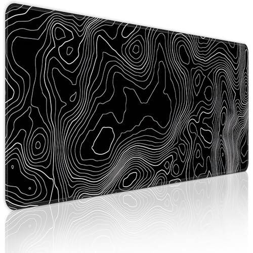 Mouse Pad Gaming Mousepad 31.5 x 11.8in Desk Mat for Keyboard and Mouse with Anti-Slip Rubber Base, Keyboard Pad XL Large Mouse Pad for Home and Office(Black Topographic) - 1