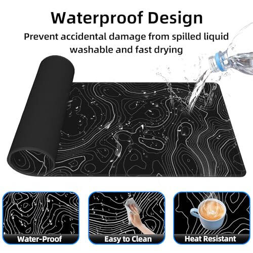 Mouse Pad Gaming Mousepad 31.5 x 11.8in Desk Mat for Keyboard and Mouse with Anti-Slip Rubber Base, Keyboard Pad XL Large Mouse Pad for Home and Office(Black Topographic) - 3
