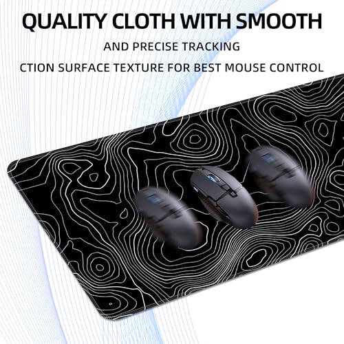 Mouse Pad Gaming Mousepad 31.5 x 11.8in Desk Mat for Keyboard and Mouse with Anti-Slip Rubber Base, Keyboard Pad XL Large Mouse Pad for Home and Office(Black Topographic) - 5
