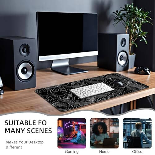 Mouse Pad Gaming Mousepad 31.5 x 11.8in Desk Mat for Keyboard and Mouse with Anti-Slip Rubber Base, Keyboard Pad XL Large Mouse Pad for Home and Office(Black Topographic) - 6