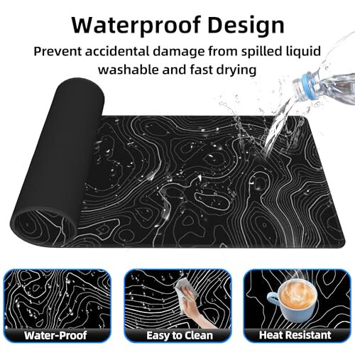 Bzu Topografik Kontur Geniş Fare Altlığı, Büyük, XL Oyun Fare Altlığı Masa Altlığı, 31.5x11.8 inç Uzun Bilgisayar Klavye Fare Matı Fare Altlığı, 3 mm Kaymaz Taban ve Dikişli Kenar ile Ev Ofis Çalışmaları İçin - 3