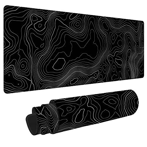 Mouse Pad Gaming Mousepad 31.5 x 11.8in Desk Mat for Keyboard and Mouse with Anti-Slip Rubber Base, Keyboard Pad XL Large Mouse Pad for Home and Office(Black Topographic) - 7