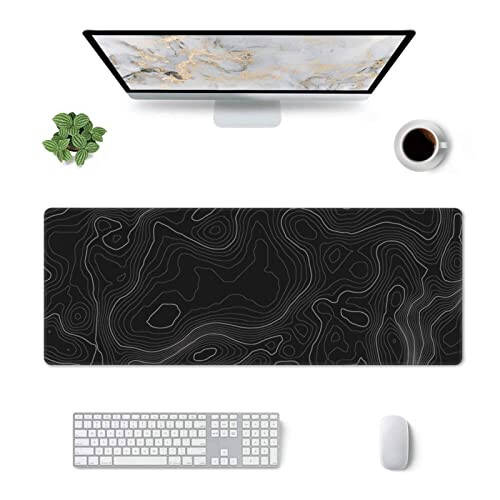 Mouse Pad Gaming Mousepad 31.5 x 11.8in Desk Mat for Keyboard and Mouse with Anti-Slip Rubber Base, Keyboard Pad XL Large Mouse Pad for Home and Office(Black Topographic) - 8