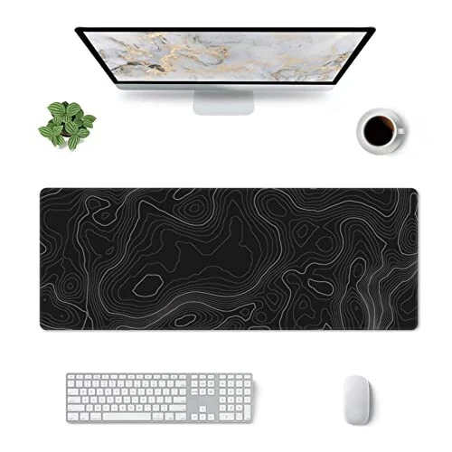 Mouse Pad Gaming Mousepad 31.5 x 11.8in Desk Mat for Keyboard and Mouse with Anti-Slip Rubber Base, Keyboard Pad XL Large Mouse Pad for Home and Office(Black Topographic) - 8