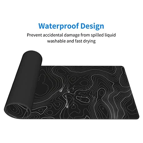 Mouse Pad Gaming Mousepad 31.5 x 11.8in Desk Mat for Keyboard and Mouse with Anti-Slip Rubber Base, Keyboard Pad XL Large Mouse Pad for Home and Office(Black Topographic) - 10