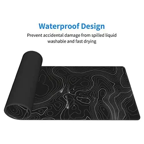 Mouse Pad Gaming Mousepad 31.5 x 11.8in Desk Mat for Keyboard and Mouse with Anti-Slip Rubber Base, Keyboard Pad XL Large Mouse Pad for Home and Office(Black Topographic) - 10