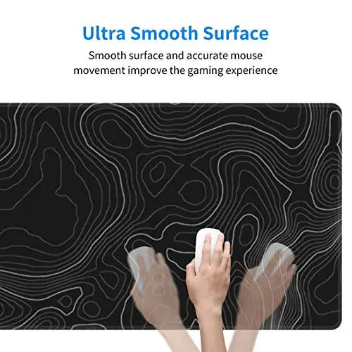 Mouse Pad Gaming Mousepad 31.5 x 11.8in Desk Mat for Keyboard and Mouse with Anti-Slip Rubber Base, Keyboard Pad XL Large Mouse Pad for Home and Office(Black Topographic) - 11