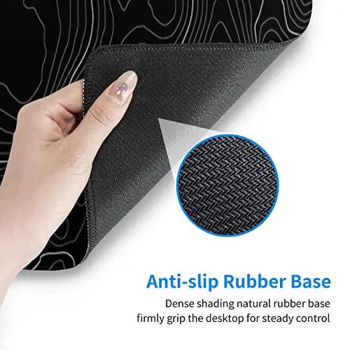 Mouse Pad Gaming Mousepad 31.5 x 11.8in Desk Mat for Keyboard and Mouse with Anti-Slip Rubber Base, Keyboard Pad XL Large Mouse Pad for Home and Office(Black Topographic) - 12