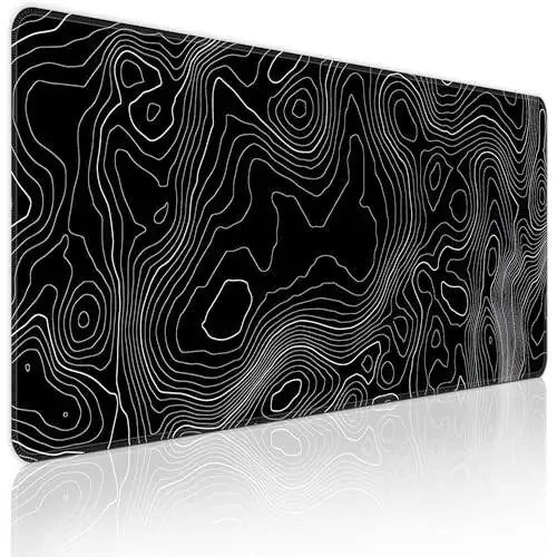 Mouse Pad Gaming Mousepad 31.5 x 11.8in Desk Mat for Keyboard and Mouse with Anti-Slip Rubber Base, Keyboard Pad XL Large Mouse Pad for Home and Office(Black Topographic) - 1