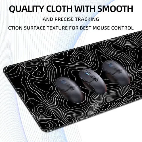Mouse Pad Gaming Mousepad 31.5 x 11.8in Desk Mat for Keyboard and Mouse with Anti-Slip Rubber Base, Keyboard Pad XL Large Mouse Pad for Home and Office(Black Topographic) - 5