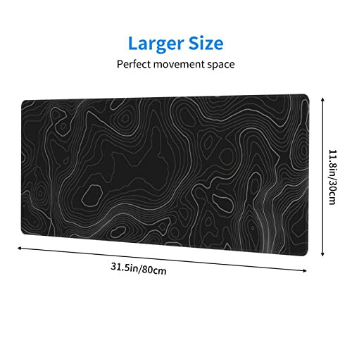 Mouse Pad Gaming Mousepad 31.5 x 11.8in Desk Mat for Keyboard and Mouse with Anti-Slip Rubber Base, Keyboard Pad XL Large Mouse Pad for Home and Office(Black Topographic) - 9