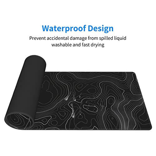 Mouse Pad Gaming Mousepad 31.5 x 11.8in Desk Mat for Keyboard and Mouse with Anti-Slip Rubber Base, Keyboard Pad XL Large Mouse Pad for Home and Office(Black Topographic) - 10