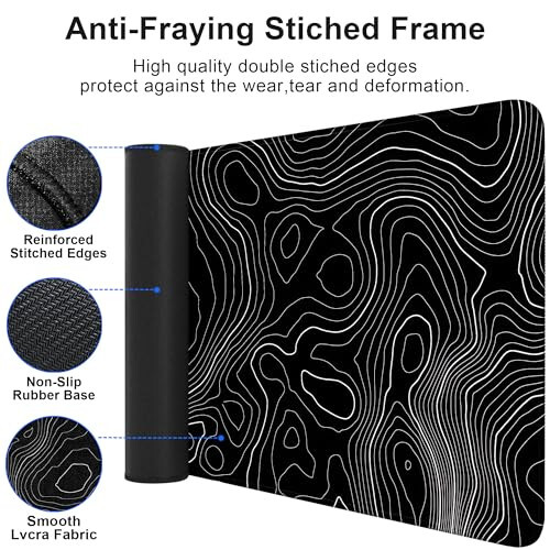 Mouse Pad Gaming Mousepad 31.5 x 11.8in Desk Mat for Keyboard and Mouse with Anti-Slip Rubber Base, Keyboard Pad XL Large Mouse Pad for Home and Office(Black Topographic) - 4