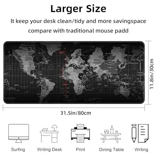 BZU Word Map Extended Big Mouse Pad Large,XL Gaming Mouse Pad Desk Pad,31.5x11.8inch Long Computer Keyboard Mouse Mat Mousepad with 3mm Non-Slip Base and Stitched Edge for Home Office Work - 2