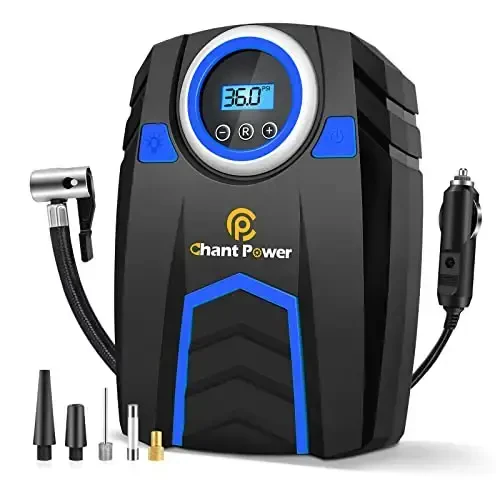 C P CHANTPOWER Air Compressor Tire Inflator,12V DC Car Tire Pump with Digital Pressure Gauge, 150PSI with Power Adaptor, Auto Shut Off for Car Tires, Bicycles and Other Inflatables (2-Blue) - 1