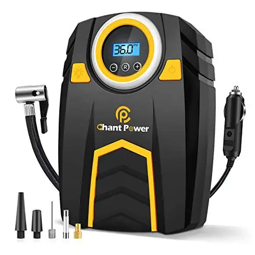 C P CHANTPOWER Air Compressor Tire Inflator,12V DC Car Tire Pump with Digital Pressure Gauge, 150PSI with Car Power Adaptor, Auto Shut Off for Car Tires, Bicycles and Other Inflatables (1-Yellow) - 1