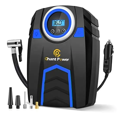 C P CHANTPOWER Havo Kompressor Shinalarni Shishirgich, 12V DC Avtomobil Shinalari Nasosi Raqamli Bosim O'lchagich bilan, 150PSI Quvvat Adapteri bilan, Avtomatik O'chirish Avtomobil Shinalari, Velosipedlar va Boshqa Shishiriladigan narsalar uchun (2-Moviy) - C P CHANTPOWER
