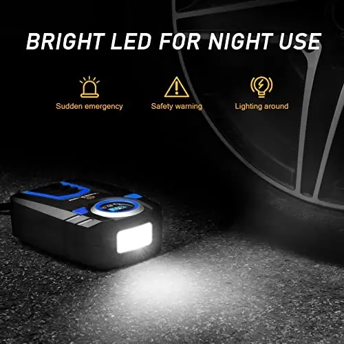C P CHANTPOWER Havo Kompressor Shinalarni Shishirgich, 12V DC Avtomobil Shinalari Nasosi Raqamli Bosim O'lchagich bilan, 150PSI Quvvat Adapteri bilan, Avtomatik O'chirish Avtomobil Shinalari, Velosipedlar va Boshqa Shishiriladigan narsalar uchun (2-Moviy) - 4