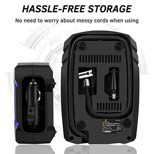 C P CHANTPOWER Havo Kompressor Shinalarni Shishirgich, 12V DC Avtomobil Shinalari Nasosi Raqamli Bosim O'lchagich bilan, 150PSI Quvvat Adapteri bilan, Avtomatik O'chirish Avtomobil Shinalari, Velosipedlar va Boshqa Shishiriladigan narsalar uchun (2-Moviy) - 5