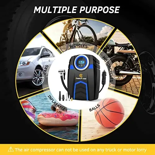 C P CHANTPOWER Havo Kompressor Shinalarni Shishirgich, 12V DC Avtomobil Shinalari Nasosi Raqamli Bosim O'lchagich bilan, 150PSI Quvvat Adapteri bilan, Avtomatik O'chirish Avtomobil Shinalari, Velosipedlar va Boshqa Shishiriladigan narsalar uchun (2-Moviy) - 6