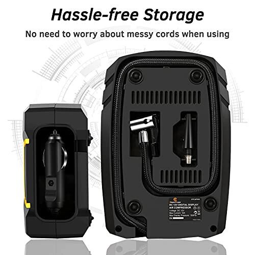 C P CHANTPOWER Havo kompressori shinalarni shishirish moslamasi, 12V DC avtomobil shinalari pompasi raqamli bosim o'lchagich bilan, 150PSI avtomobil quvvat adapteri bilan, avtomobil shinalari, velosipedlar va boshqa shishiriladigan narsalar uchun avtomatik o'chirish (1-sariq) - 4
