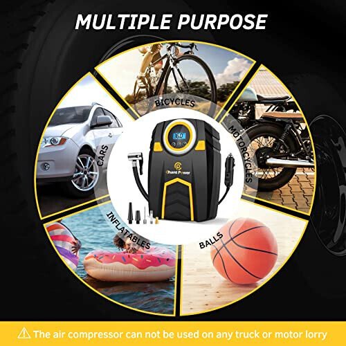 C P CHANTPOWER Havo kompressori shinalarni shishirish moslamasi, 12V DC avtomobil shinalari pompasi raqamli bosim o'lchagich bilan, 150PSI avtomobil quvvat adapteri bilan, avtomobil shinalari, velosipedlar va boshqa shishiriladigan narsalar uchun avtomatik o'chirish (1-sariq) - 6