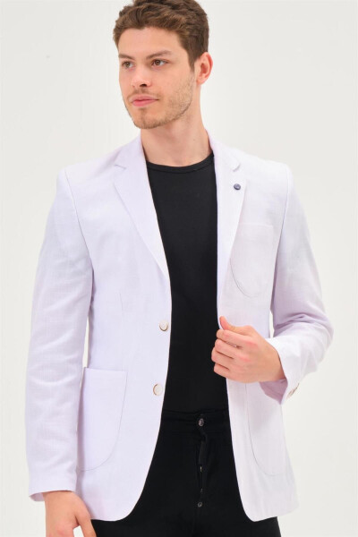 Erkek Klasik Yaka Casual Şık Rahat Kalıp Blazer Ceket - KAR BEYAZ - 3