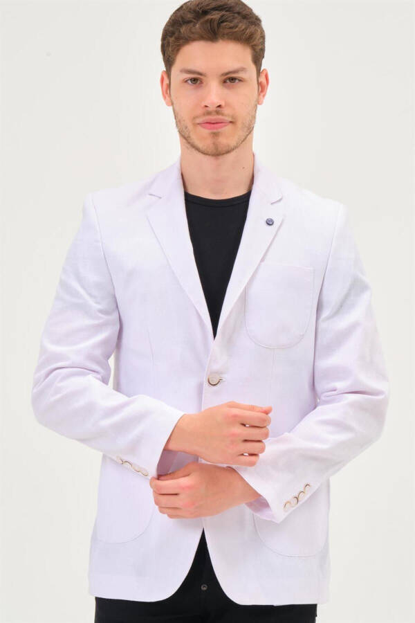 Erkek Klasik Yaka Casual Şık Rahat Kalıp Blazer Ceket - KAR BEYAZ - 4