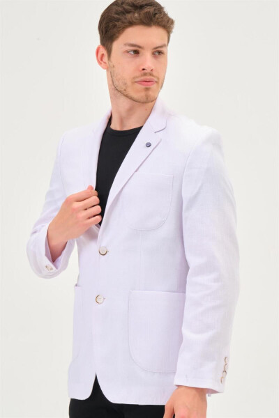 Erkek Klasik Yaka Casual Şık Rahat Kalıp Blazer Ceket - KAR BEYAZ - 5