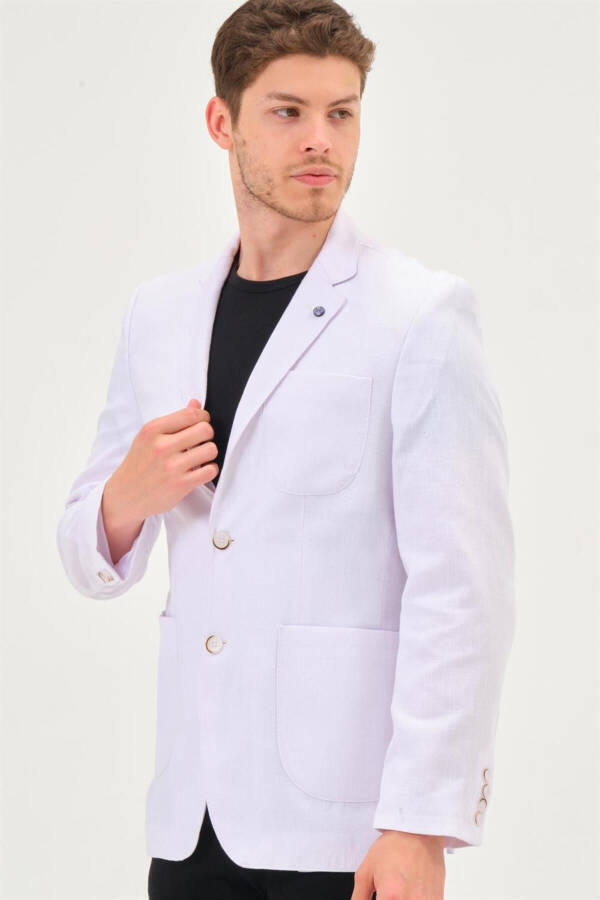 Erkek Klasik Yaka Casual Şık Rahat Kalıp Blazer Ceket - KAR BEYAZ - 5