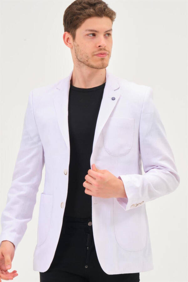 Erkek Klasik Yaka Casual Şık Rahat Kalıp Blazer Ceket - KAR BEYAZ - 6