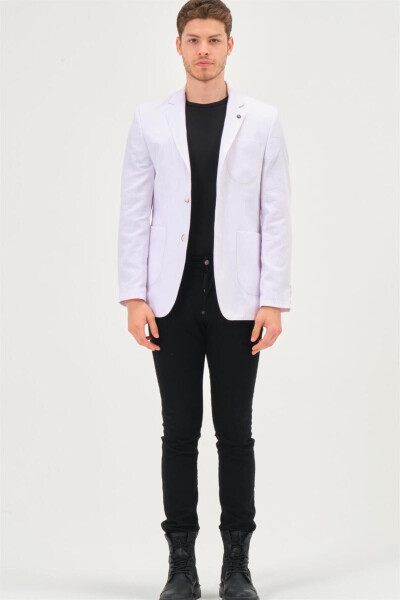 Erkek Klasik Yaka Casual Şık Rahat Kalıp Blazer Ceket - KAR BEYAZ - 7