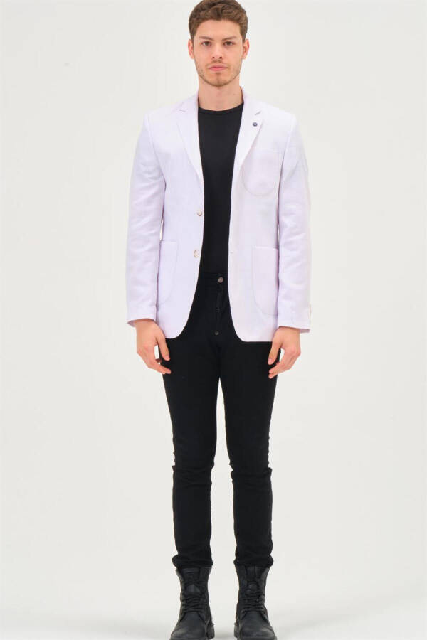 Erkek Klasik Yaka Casual Şık Rahat Kalıp Blazer Ceket - KAR BEYAZ - 7
