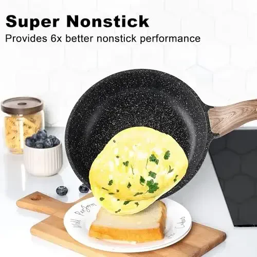 Caannasweis Pots and Pans Set, Nonstick Kitchen Cookware Sets, Granite Pot and Pan, Cooking Pans Pots Set (Classic Black, 20 Piece Cookware set) - 4