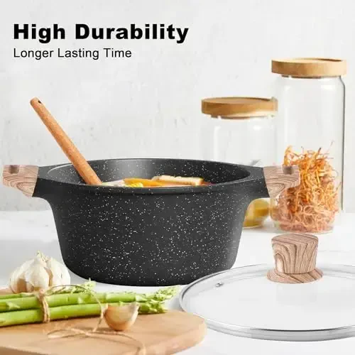 Caannasweis Pots and Pans Set, Nonstick Kitchen Cookware Sets, Granite Pot and Pan, Cooking Pans Pots Set (Classic Black, 20 Piece Cookware set) - 5