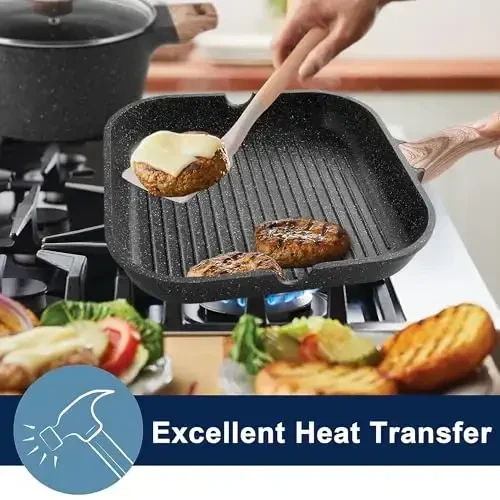 Caannasweis Pots and Pans Set, Nonstick Kitchen Cookware Sets, Granite Pot and Pan, Cooking Pans Pots Set (Classic Black, 20 Piece Cookware set) - 6