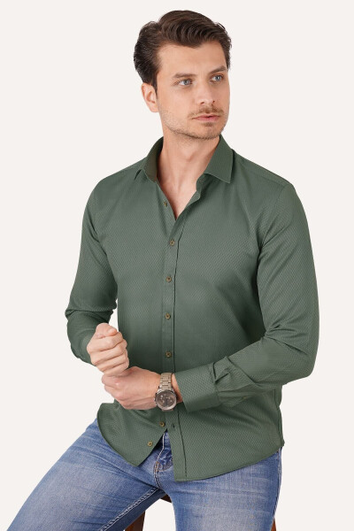 Cactus Green Coffee Button Gift Boxed Slim Fit Men's Shirt - 3