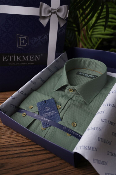 Cactus Green Coffee Button Gift Boxed Slim Fit Men's Shirt - 4